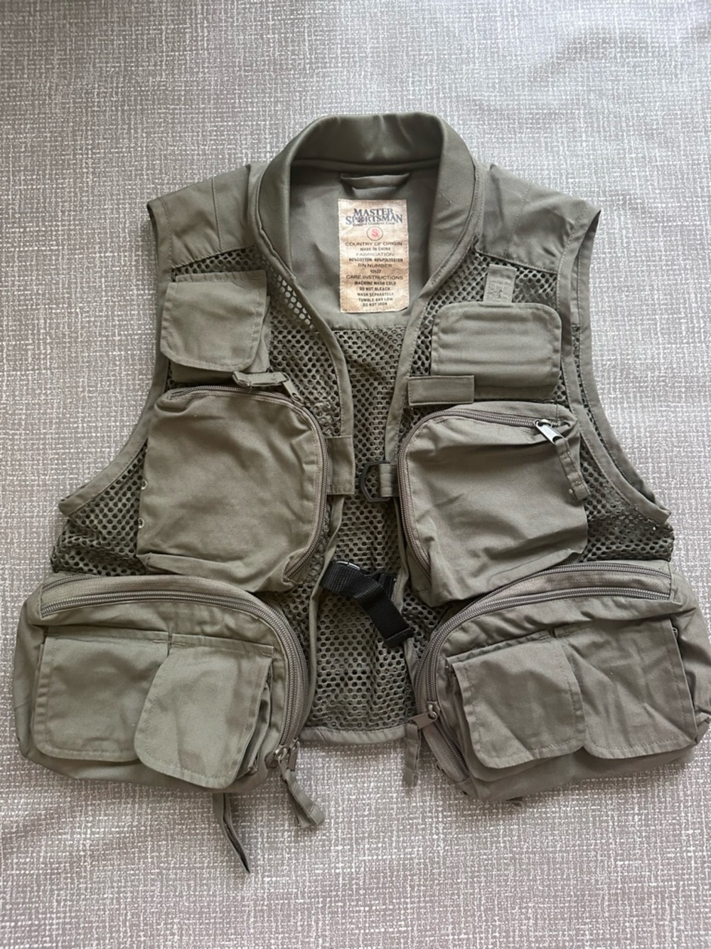 Master Sportsman Fishing Vest Men’s Sml Olive Utility Mesh Outdoor Hunting Vest